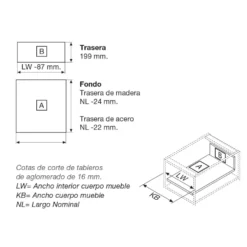 Kit completo cajón cacerolero BLUM Tandembox Antaro con cierre decelerante BLUMOTION - Perfil M=83,6 mm. Trasera D - Máx. 30/50/65 Kg.