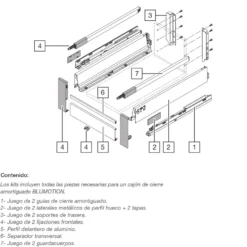 Kit para cacerolero interior BLUM Tandembox Antaro BLUMOTION - Perfil M=83,6 mm. Trasera D. 30/50/65Kg.