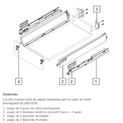 Kit para cajón BLUM Tandembox Antaro con cierre decelerante BLUMOTION - Perfil N=68,5 mm. - Hasta 30 Kg.