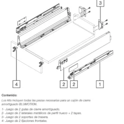 Kit para cajón BLUM Tandembox Antaro con cierre decelerante BLUMOTION - Perfil M=83,6 mm. 30/65Kg.