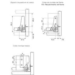 Kit para cajón BLUM Tandembox Antaro con cierre decelerante BLUMOTION - Perfil M=83,6 mm. 30/65Kg.