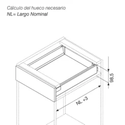 Kit para cajón BLUM Tandembox Antaro con cierre decelerante BLUMOTION - Perfil M=83,6 mm. 30/65Kg.