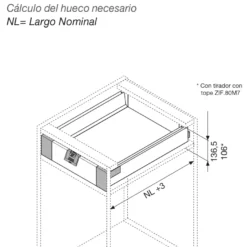 Kit para cajón interior BLUM Tandembox Antaro con cierre decelerante BLUMOTION - Perfil M=83,6 mm. 30/65Kg.