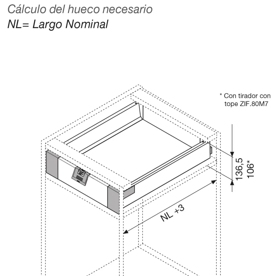Kit para cajón interior BLUM Tandembox Antaro con cierre decelerante BLUMOTION - Perfil M=83,6 mm. 30/65Kg.