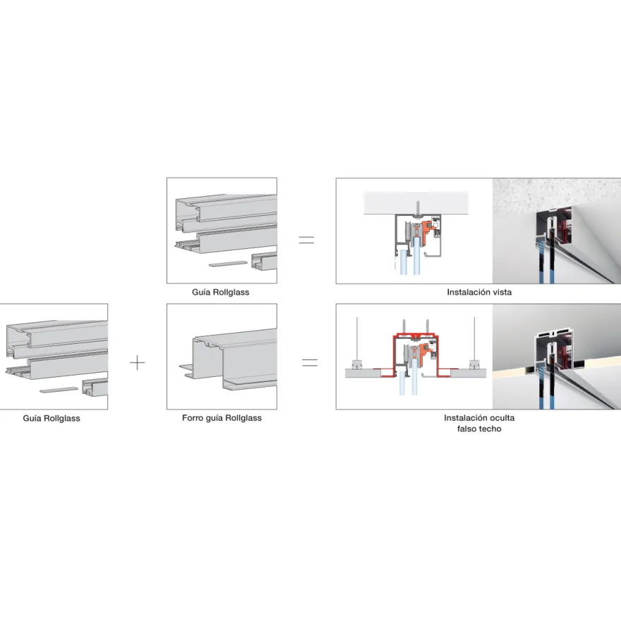 KIT ROLLGLASS-40 para puertas Fijas o Móviles de cristal con apertura independiente 40 Kg