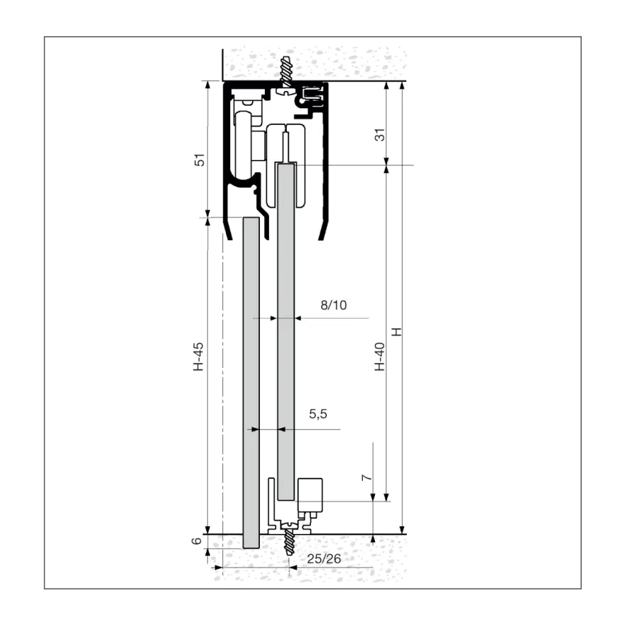 KIT ROLLGLASS-40 para puertas Fijas o Móviles de cristal con apertura independiente 40 Kg