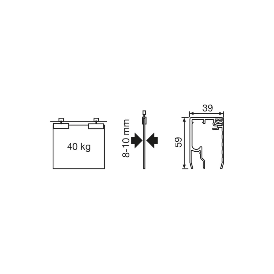 KIT ROLLGLASS-40 para puertas Fijas o Móviles de cristal con apertura independiente 40 Kg