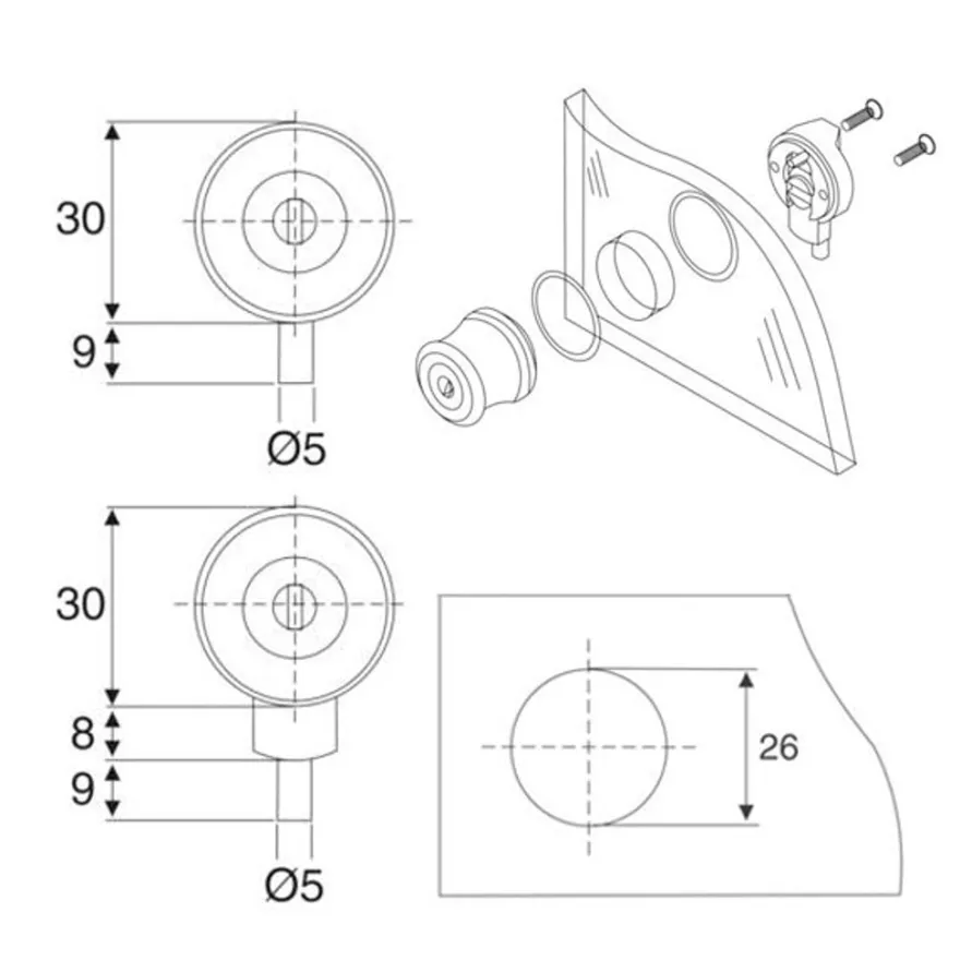 KOMBI PIVOT - Cerradura sin bombillo para puerta de cristal