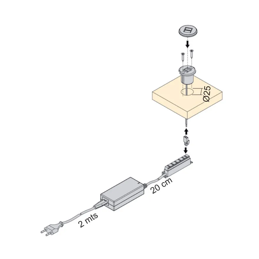 KONEM - Conector embutido con 2 tomas USB