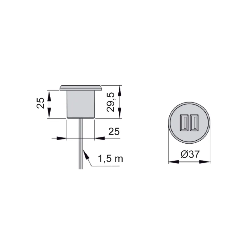 KONEM - Conector embutido con 2 tomas USB