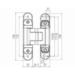 KUBICA HYBRID K-2780 con 5 pivotes regulable para puertas de paso enrasadas de 80 Kg. Apertura 180º