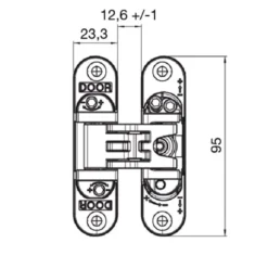KUBICA K-6200 - Bisagra oculta con 5 pivotes regulable sobre 3 ejes. Para puertas hasta 60Kg. Apertura 180º