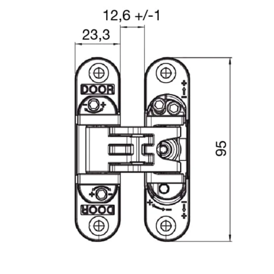 KUBICA K-6200 - Bisagra oculta con 5 pivotes regulable sobre 3 ejes. Para puertas hasta 60Kg. Apertura 180º