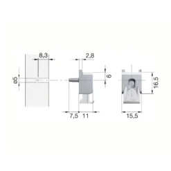 KUBIC - Portaestante para cristal regulable de 4 a 8 mm. con prisionero