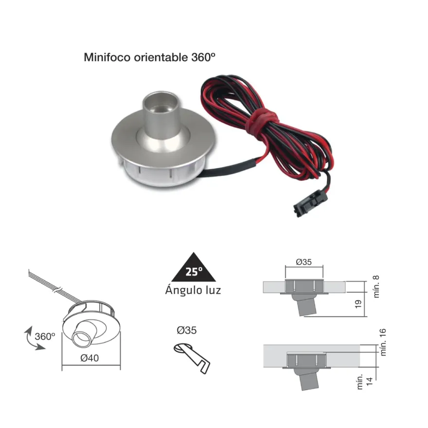 LED EYE - Mini foco fijo u orientable a Embutir a 350mA