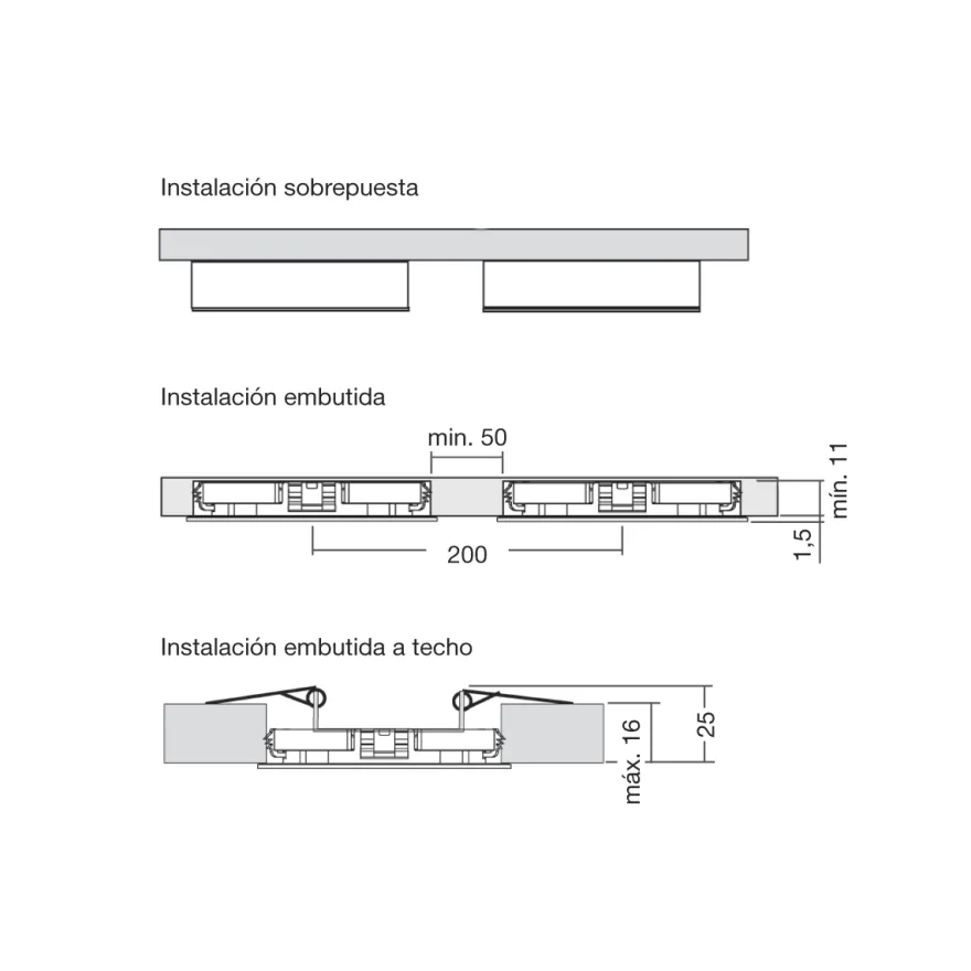 LED FR 68 / FQ 68 - Foco para mueble Luz homogénea Sobreponer o Empotrar a 24V