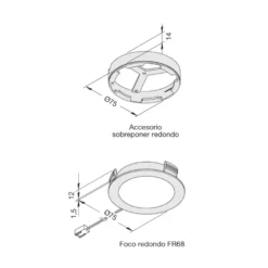 LED FR 68 / FQ 68 - Foco para mueble Luz homogénea Sobreponer o Empotrar a 24V