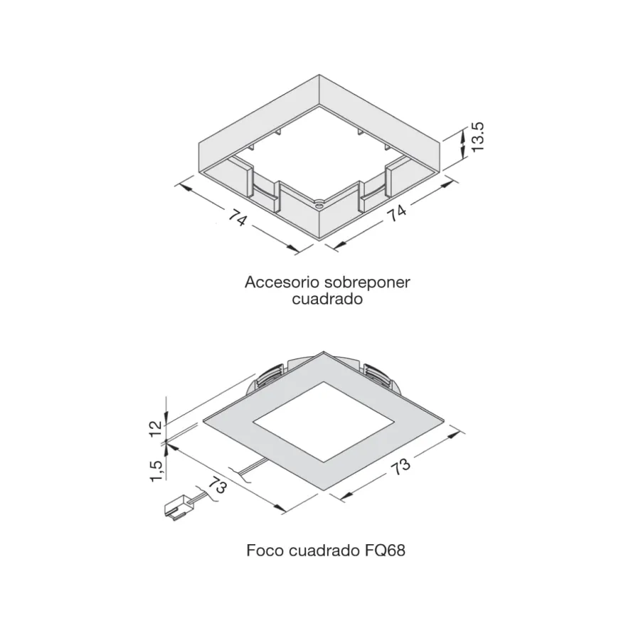 LED FR 68 / FQ 68 - Foco para mueble Luz homogénea Sobreponer o Empotrar a 24V