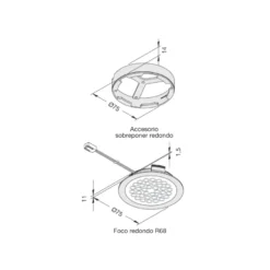 LED R 68 / Q 68 - Foco para mueble redondo o cuadrado Sobreponer o empotrar a 24V