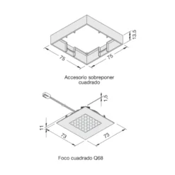 LED R 68 / Q 68 - Foco para mueble redondo o cuadrado Sobreponer o empotrar a 24V