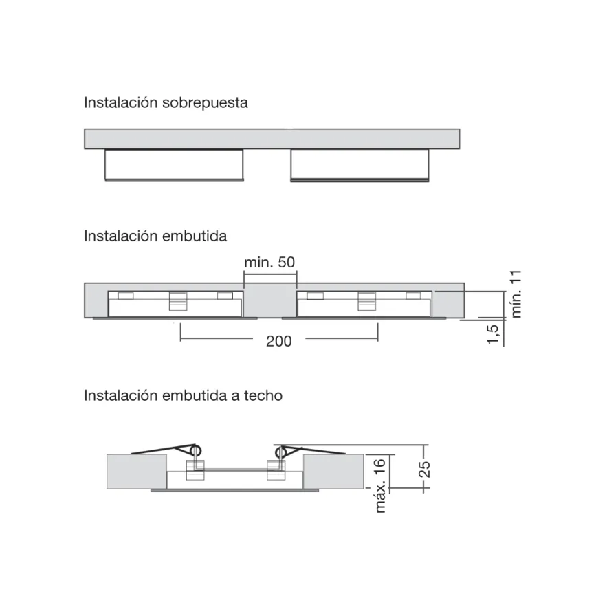LED R 68 / Q 68 - Foco para mueble redondo o cuadrado Sobreponer o empotrar a 24V