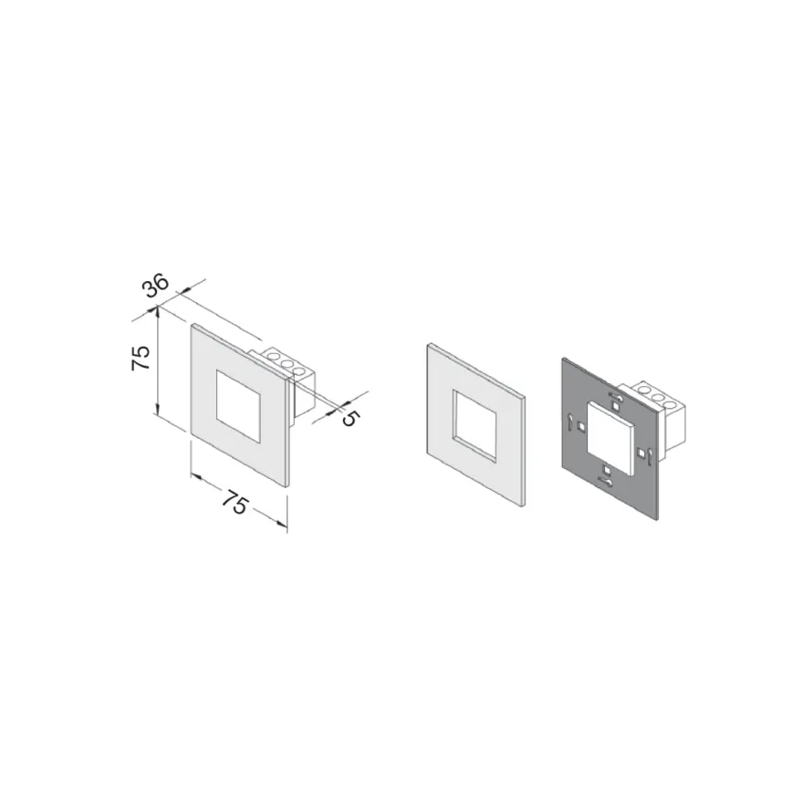 LED WALL F - Bañador cuadrado Led para empotrar en pared de luzhomogénea