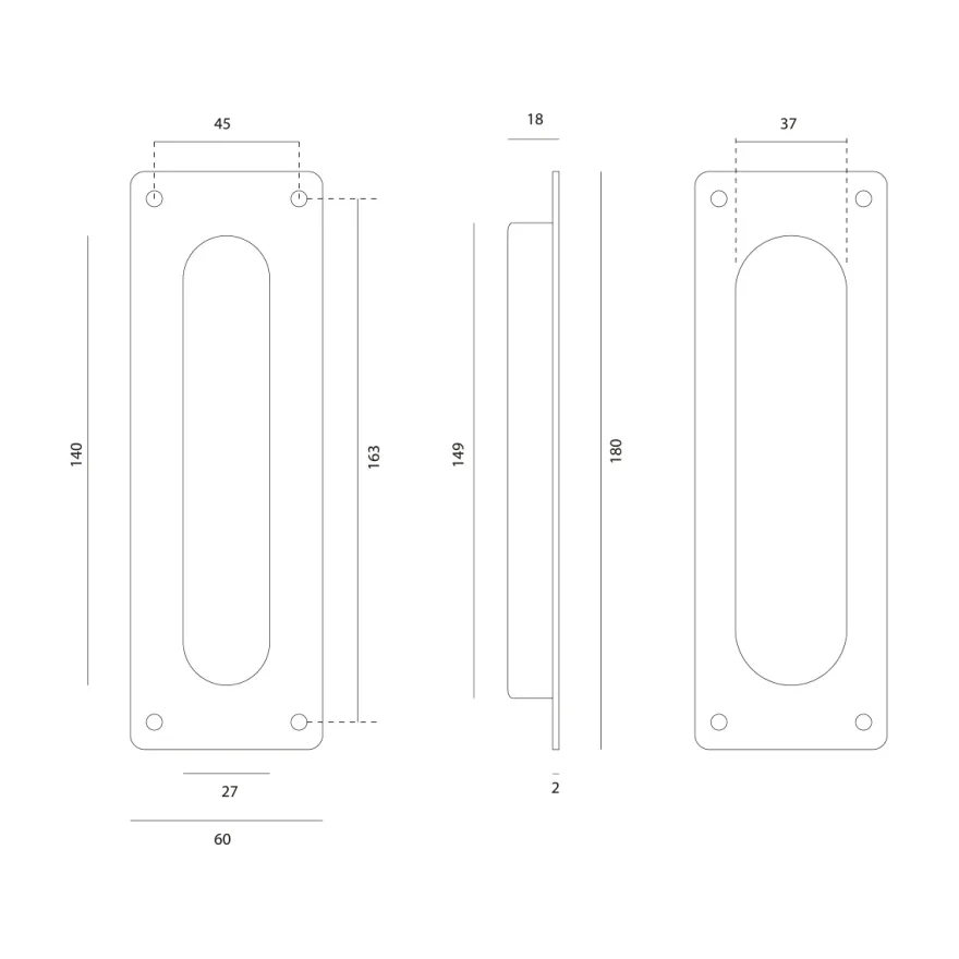 LETA - Cazoleta rectangular para encastrar con tornillos vistos