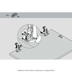 Limitador de apertura a 86º para bisagras Blum a 110º para costados de 16 y 19 mm.