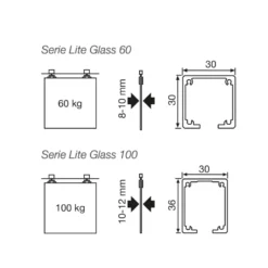 LITE GLASS 60/100 - Accesorios para 1 hoja corredera de cristal hasta 100 Kg.