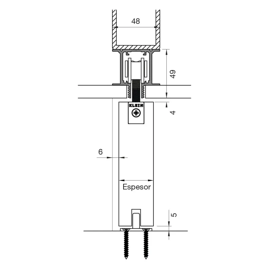 LITE T 100 - Perfil oculto minimalista para instalación empotrada a falso techo para hojas hasta 100 Kg.