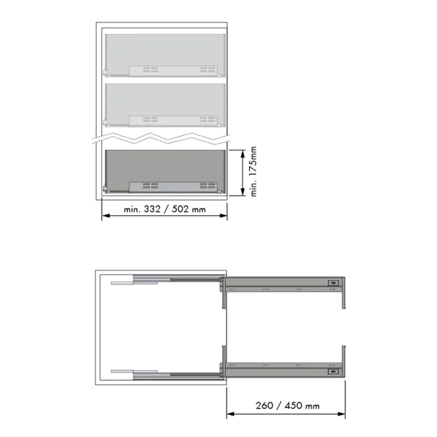 Línea CHIC - Jgo. de laterales con guía de extracción total para bandeja h=175 mm