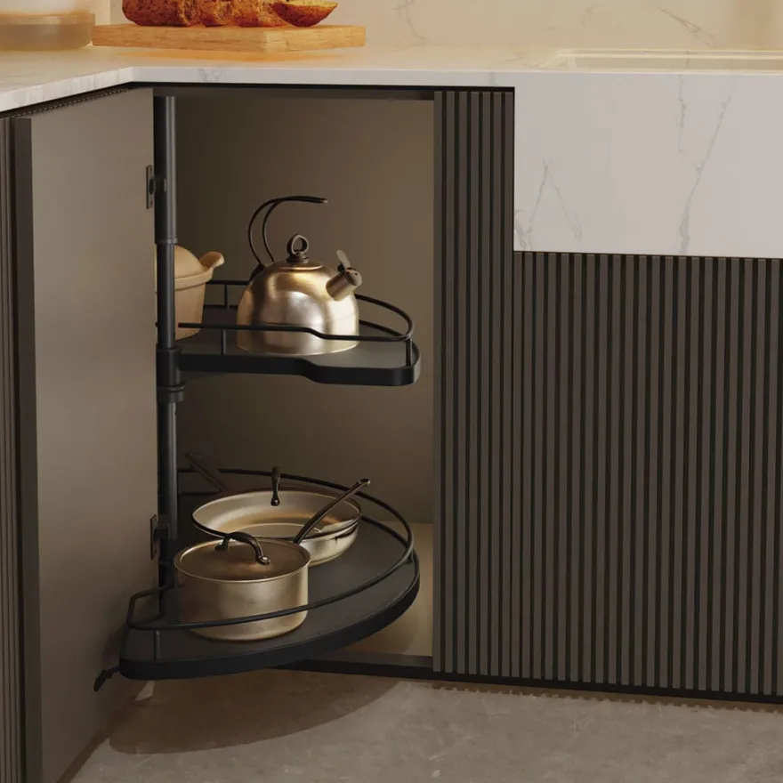 Línea COMPACT Antracita – Bandeja semicircular rinconera extraíble giratoria