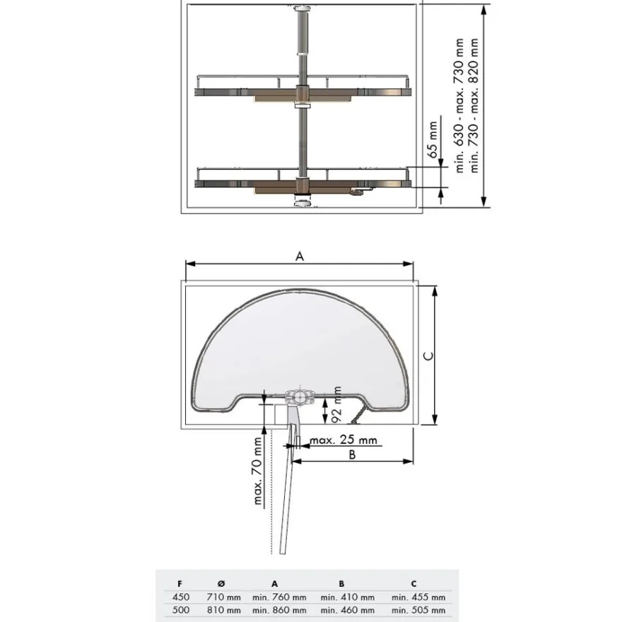 Línea COMPACT - Bandeja semicircular giratoria de base blanca