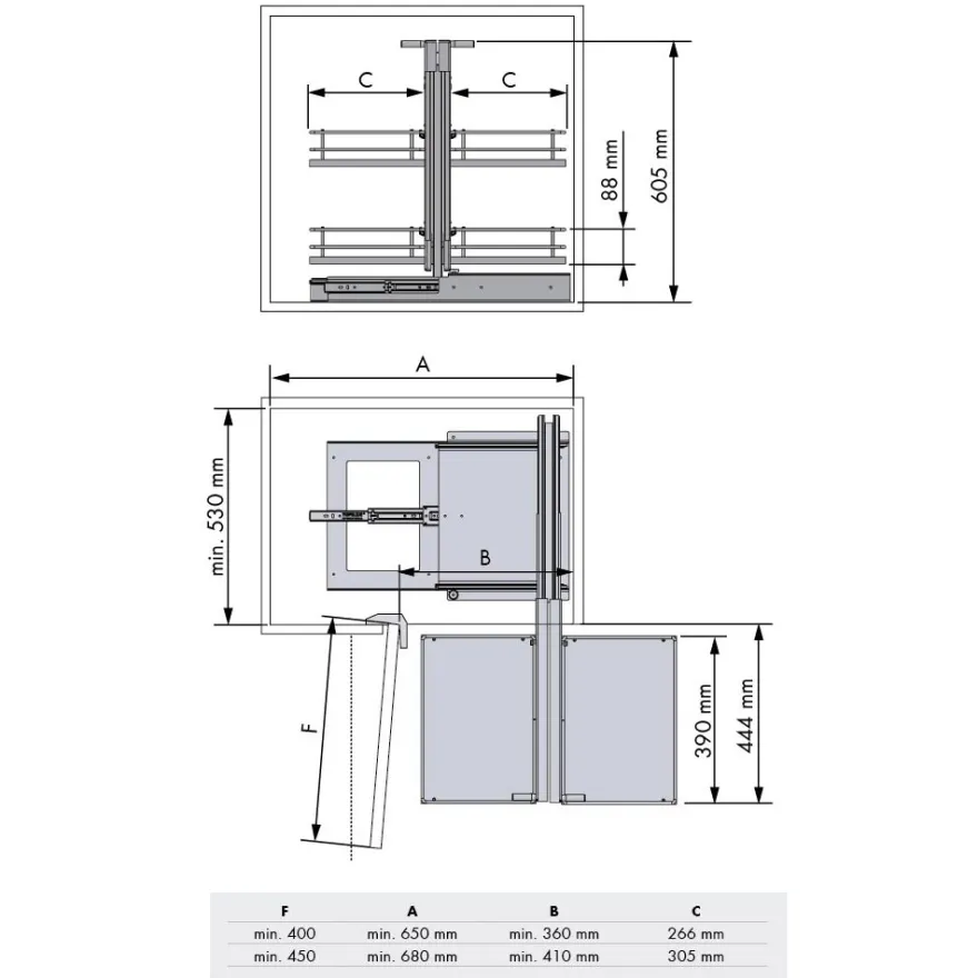 Línea COMPACT - Bastidor extraíble articulado de extracción total y cierre amortiguado con base blanca
