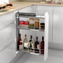 Línea COMPACT - Botellero especiero extraíble de guías laterales con base blanca y 3 bandejas