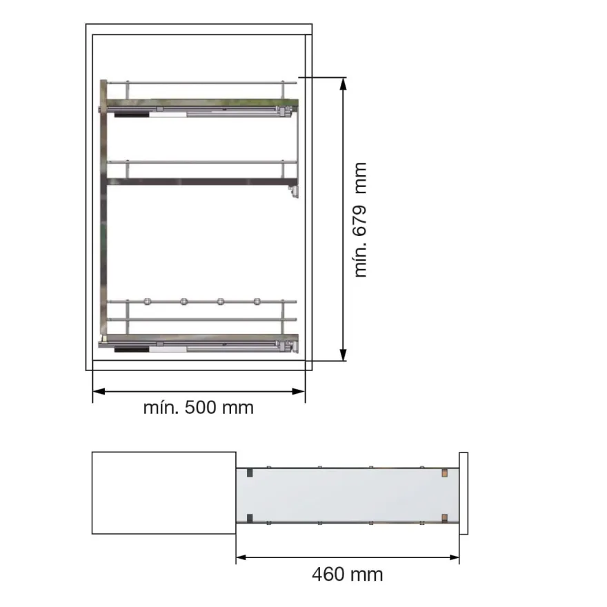 Línea COMPACT - Botellero especiero extraíble de guías laterales con base blanca y 3 bandejas