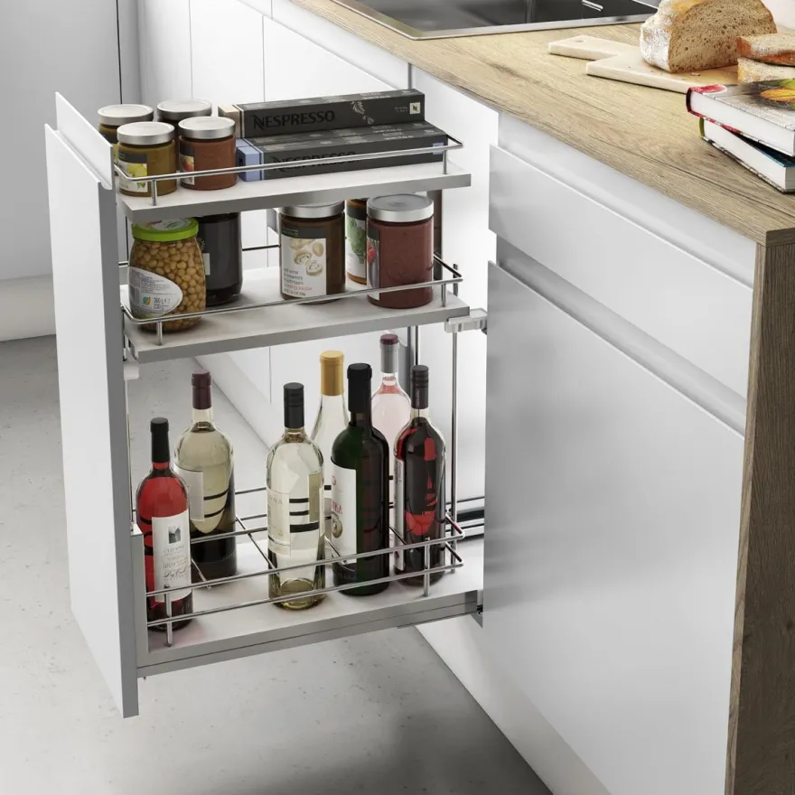Línea COMPACT - Botellero extraíble con doble bandeja superior y base blanca
