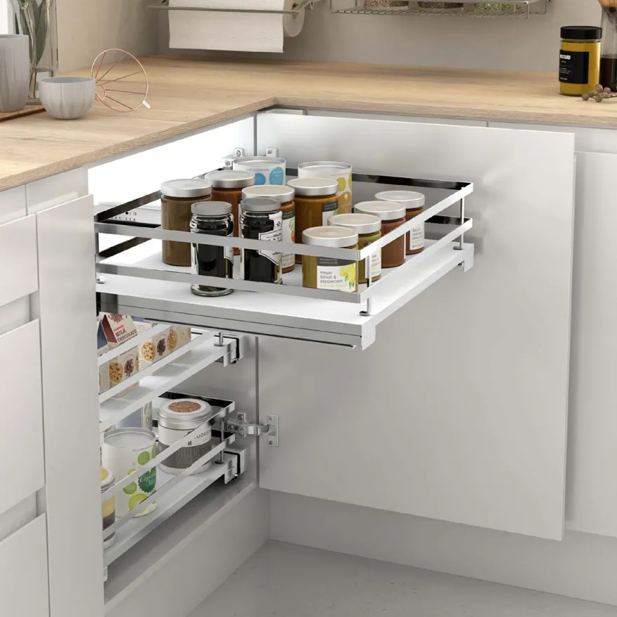 Línea FLAT - Bandeja extraíble multiuso cromada con base blanca