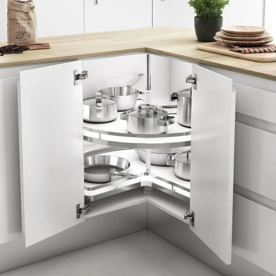 Línea FLAT - Bandeja giratoria 270º Cromo/Blanco con eje central para rinconero