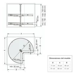 Línea FLAT - Bandeja giratoria 270º Cromo/Blanco con eje central para rinconero