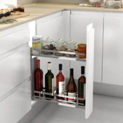 Línea FLAT - Botellero de 2 bandejas con guías laterales extraíbles Cromo/Blanco