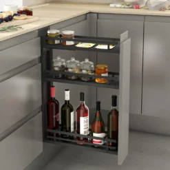 Línea FLAT - Botellero de 3 bandejas Antracita con guías laterales extraíbles