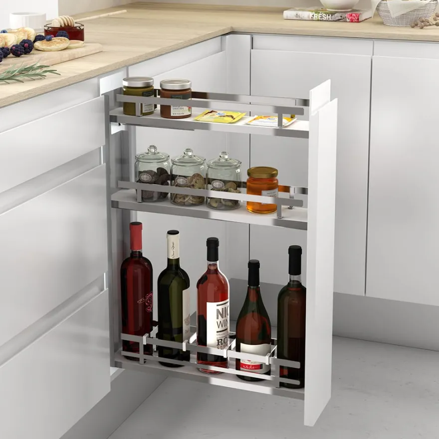 Línea FLAT - Botellero de 3 bandejas Cromo/Blanco con guías laterales extraíbles