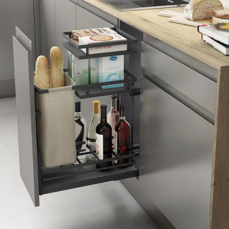 Línea FLAT - Botellero panero extraíble con doble bandeja superior Antracita