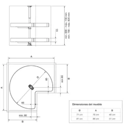 Línea NOVA FLAT - Bandeja giratoria 270º antracita para rinconero con eje central