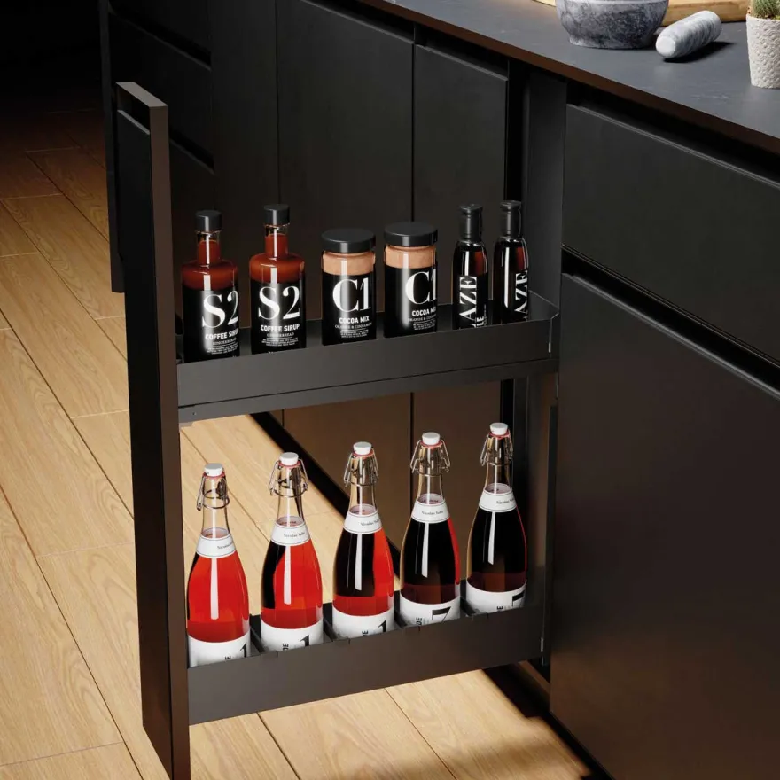 Línea NOVA FLAT - Botellero de guías laterales antracita con 2 bandejas
