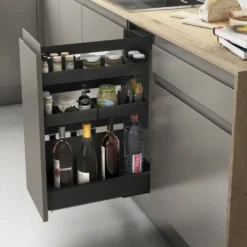 Línea SOUS CHEF - Cajón despensero botellero extraíble antracita con bandejas