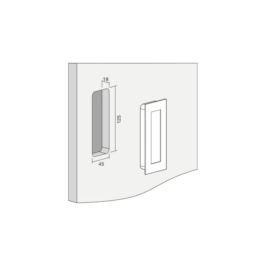 MED - Cazoleta rectangular para encastrar en puerta corredera tornillos ocultos