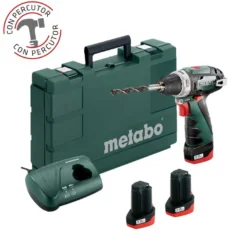 Metabo PowerMaxx 12 Basic - Taladro atornillador percutor con batería y cargador (12V/2.0Ah)