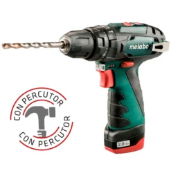 Metabo PowerMaxx 12 Basic - Taladro atornillador percutor con batería y cargador (12V/2.0Ah)